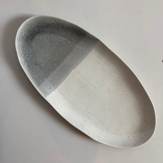 Aardewerk schaal - Grijs / wit